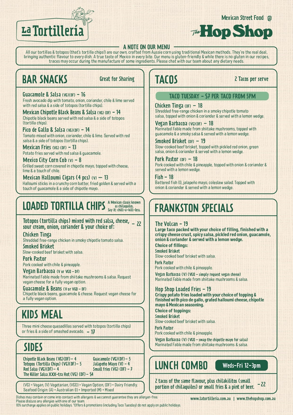 Hopp Menu Food menu – The Hop Shop